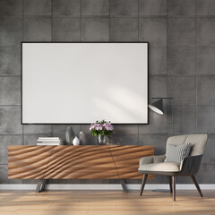 3D Mockup photo frame in Modern interior of living room