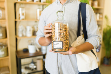 Latin customer choosing organic food