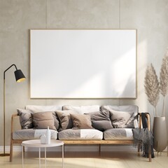 3D Mockup photo frame in Modern interior of living room