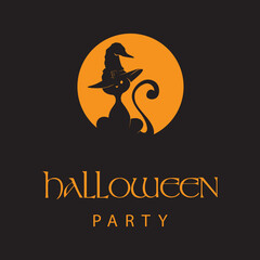  black cat and witch hat, vector