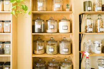 Containers with different seeds at the zero-waste store