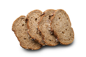 whole wheat breads sliced on wooden background