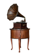 vintage and classic gramophone isolated on white background with clipping path
