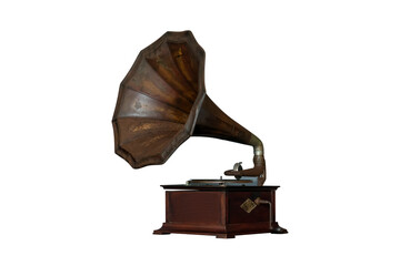 vintage and classic gramophone isolated on white background with clipping path