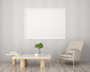 Fototapeta premium 3D Mockup photo frame in Modern interior of living room