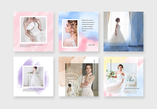 Modern Wedding Social Media Posts with Watercolor Backgrounds