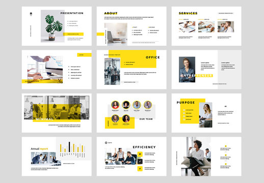 Business Presentation Layouts with Yellow Accent