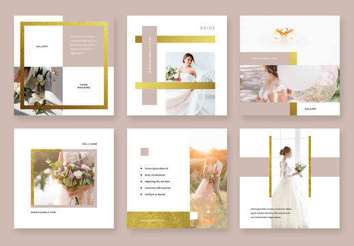Wedding Layouts for Social Media with Gold Design Texture