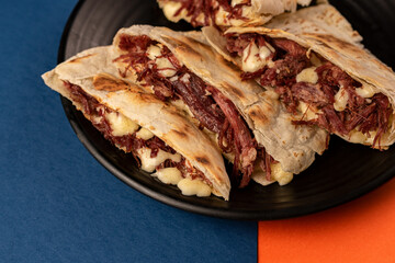 Mexican food - jerked beef quesadillas with cheese
