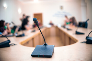 Round table microphone. Shallow depth of field