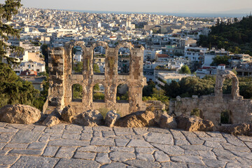 stone floor at the acropolis of athens in greece