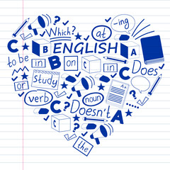 Concept of learning English. Flat design, vector pattern. English courses.