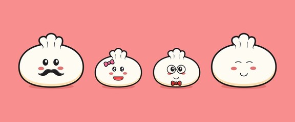 Cute dumpling family cartoon icon illustration