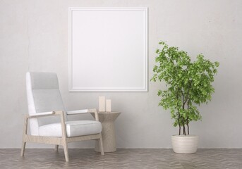 3D Mockup photo frame in Modern interior of living room
