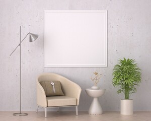 Obraz na płótnie Canvas 3D Mockup photo frame in Modern interior of living room