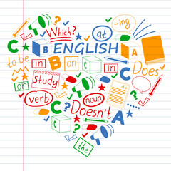 Naklejka premium Concept of learning English. Flat design, vector pattern. English courses.