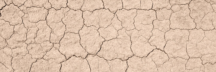 Texture of very dry and cracked earth. Drought or lack of water concept. Long banner with copy space