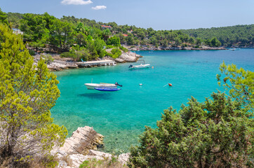 Scenic bay with rocky beaches nearby Milna on the south-west coast of Brac island in Croatia
