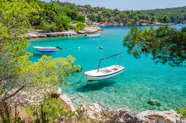 Naklejka na ściany i meble Scenic bay with rocky beaches nearby Milna on the south-west coast of Brac island in Croatia