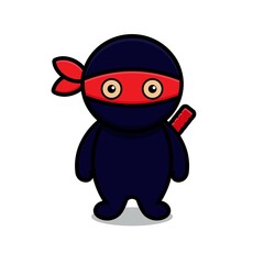 cute blue ninja mascot character