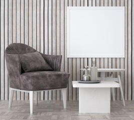 3D Mockup photo frame in Modern interior of living room