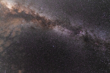 Beautiful bright milky way galaxy on the dark sttary sky. Space, astronomical background.  Space wallpaper.