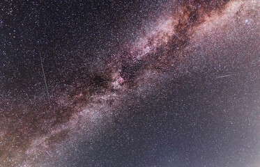 Fototapeta na wymiar Beautiful bright milky way galaxy on the dark sttary sky. Space, astronomical background. Cosmos wallpaper