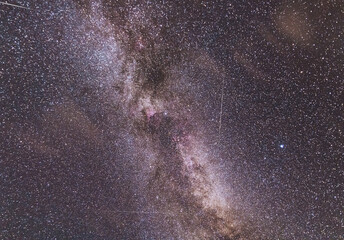 Beautiful bright milky way galaxy on the dark sttary sky. Space, astronomical background. Cosmos wallpaper