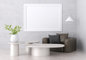 3D Mockup photo frame in Modern interior of living room