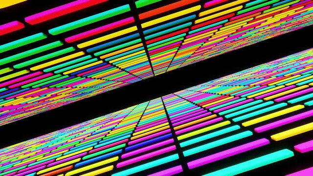 3d abstract creative festive background with looping flowing animation, multicolored columns flashing different colors randomly. Cartoon style. Columns move up and down. VJ loop simple creative bg
