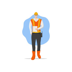 vector illustration of an engineer holding a sheet of documents for a project