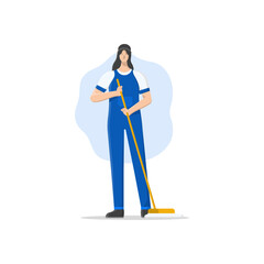 vector illustration of cleaning service woman cleaning the room floor