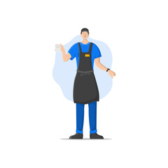 vector illustration of a cashier man holding a shopping receipt