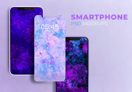 Smartphone Screen Mockup with Purple Bubble Art Wallpaper