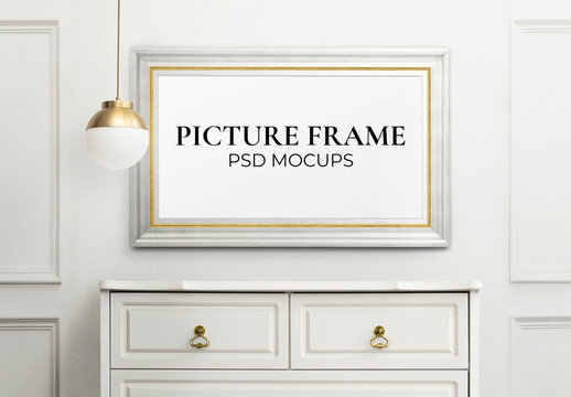 Picture Frame Mockup Hanging in Luxury Living Room