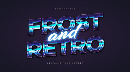 Frost and Retro Text Style with Glowing Blue Neon Effect. Editable Text Style Effect