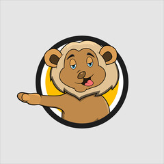 Lion Head Circle Label With Relax Smile Expression , Yellow Colors Background, Mascot, Icon, Character or Logo, Vector and Illustration.