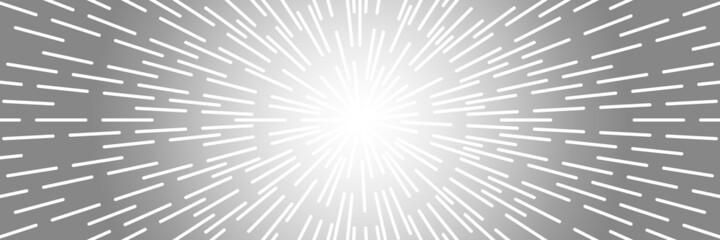 Vector background in comic book style with gradient and rays. Retro pop art design. Long horizontal banner.