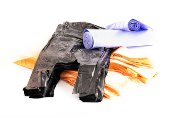 Stacked garbage bags.