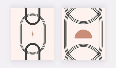 Mid century wall art prints with geometric shapes
