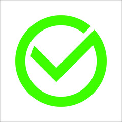 check mark icon in a circle. Tick symbol  on white background, vector illustration.