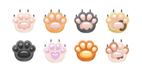 Cat Paw Vector Art. Cartoon Cat Paw Set. Cat Feet Toes Beans, Cute Cartoon Cat Paws