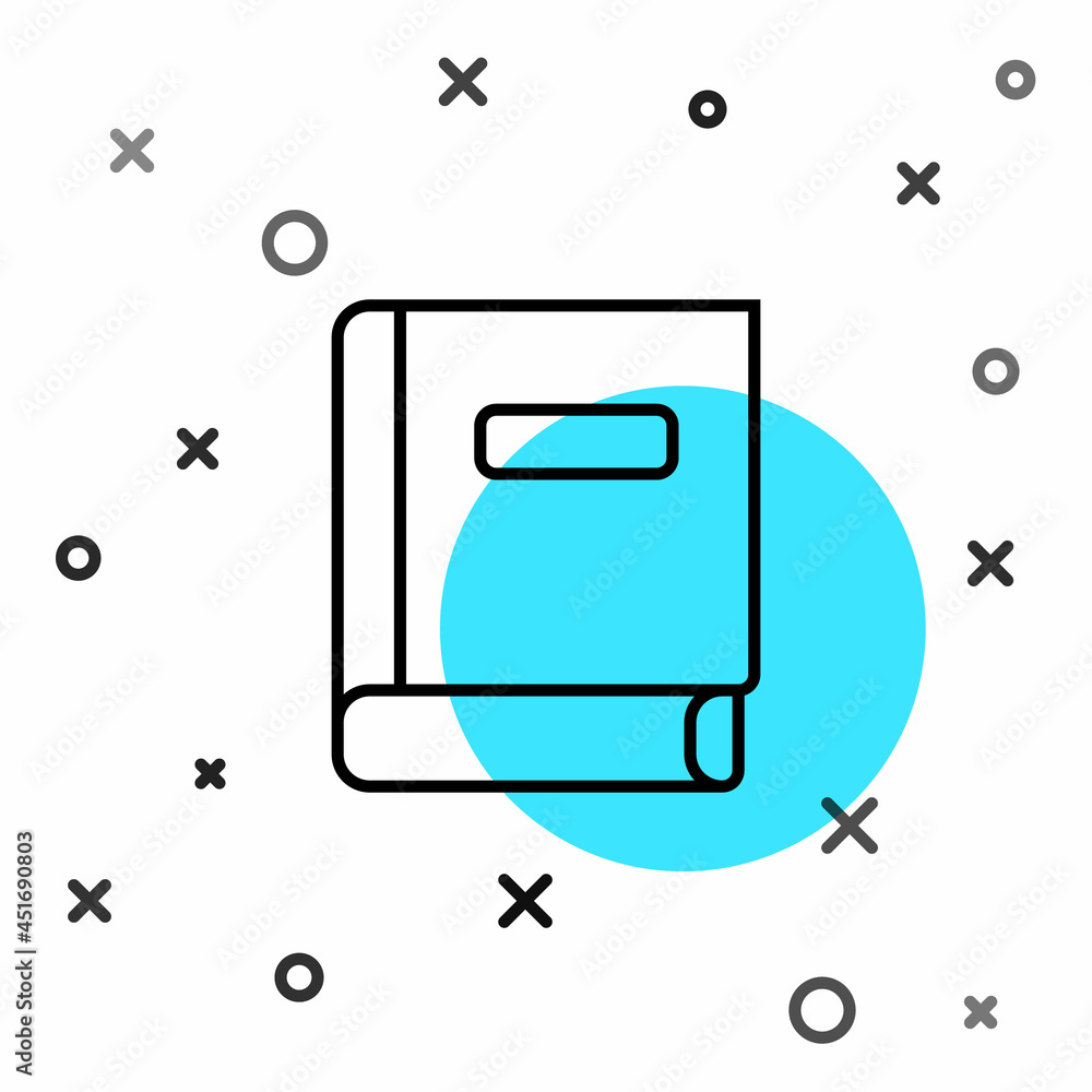 Poster black line science book icon isolated on white background. random dynamic shapes. vector
