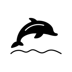 Fototapeta premium Dolphin jumping over water glyph icon. Maldives animal. Coral island. Tropical resort. Isolated vector illustration