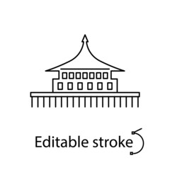 Fototapeta premium Water building on stilts outline icon. Maldives attraction. Restaurant. Editable stroke. Isolated vector illustration