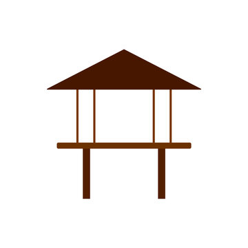 recommend clip art: House on stilts flat icon. Maldives architecture. Tropical resort. Color filled symbol. Isolated vector illustration