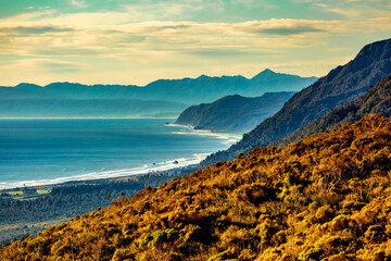 Wonderful expansive ocean views on the west coast of New Zealand  where the mountains meet the sea