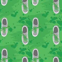 Fashionable sneakers on the background of colored spots. Print. Vector illustration