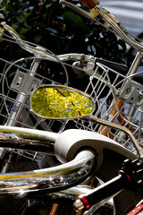 バイク　バックミラー　映り込み　紅葉　秋の街