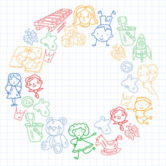 School, kindergarten with cute vector children. Dancing, singing, painting, online education. Creativity and imagination.